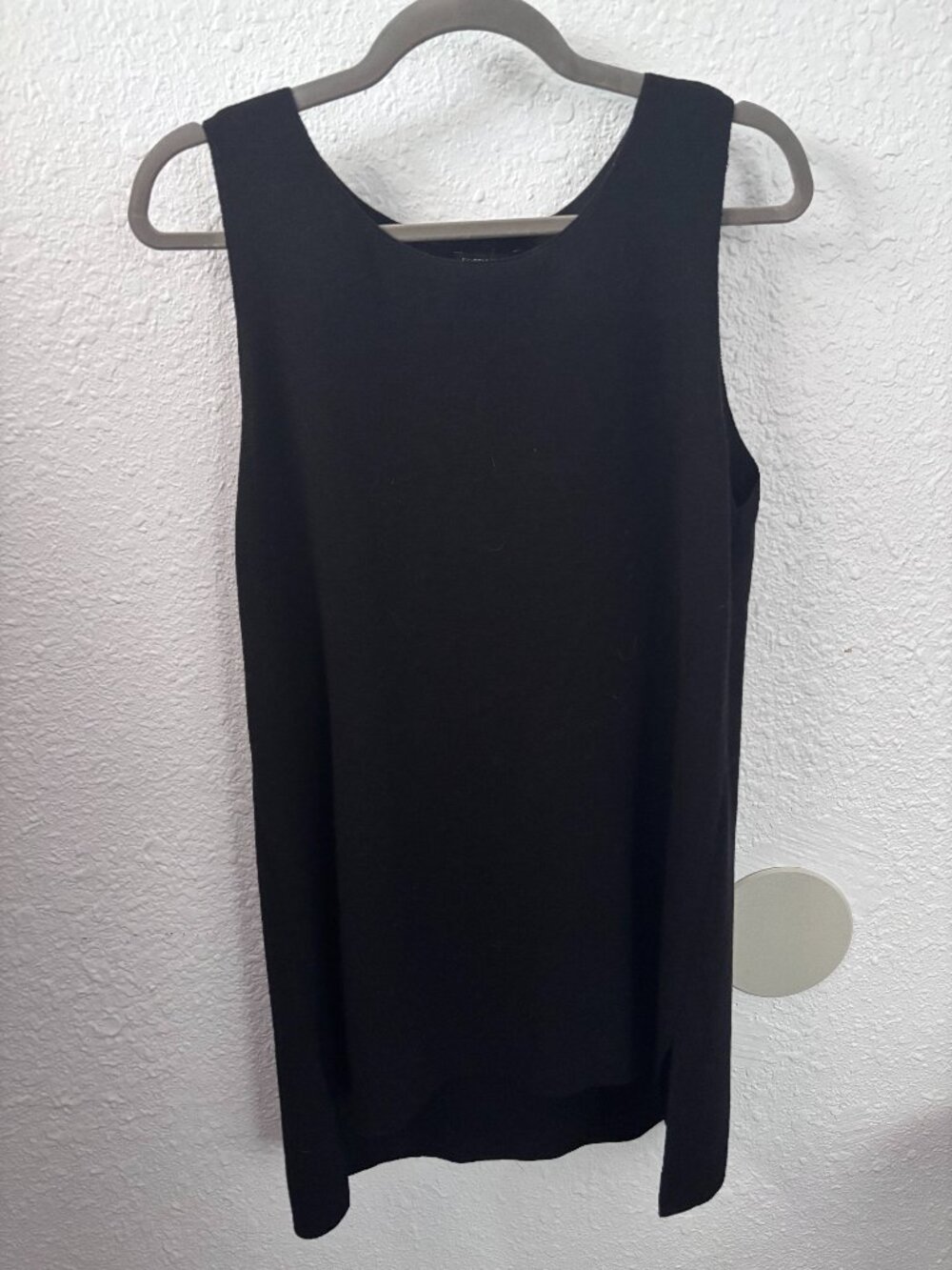 Eileen Fisher Black Wool Long Tank Top L Lagenlook Minimalist Layering Chic